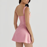 Pink Square Neck Satin Mini Dress